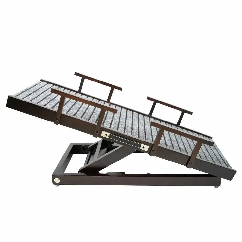 pet ramp with rails solid wood foldable and adjustable for dogs and cats