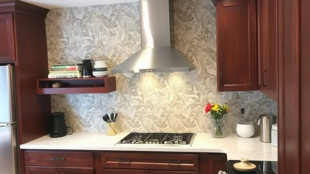 Vinyl wallpaper installed in a Dallas kitchen behind a sink area