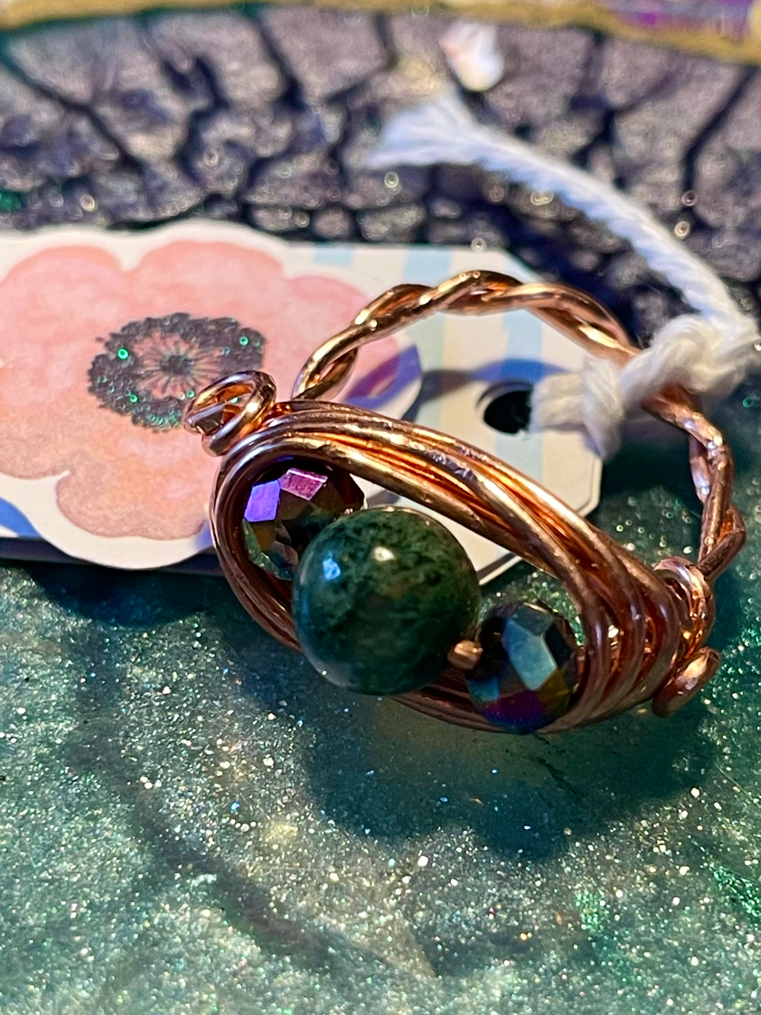 Cosmic Energy Ring ~ SZ 9 ~ Green Moss Agate