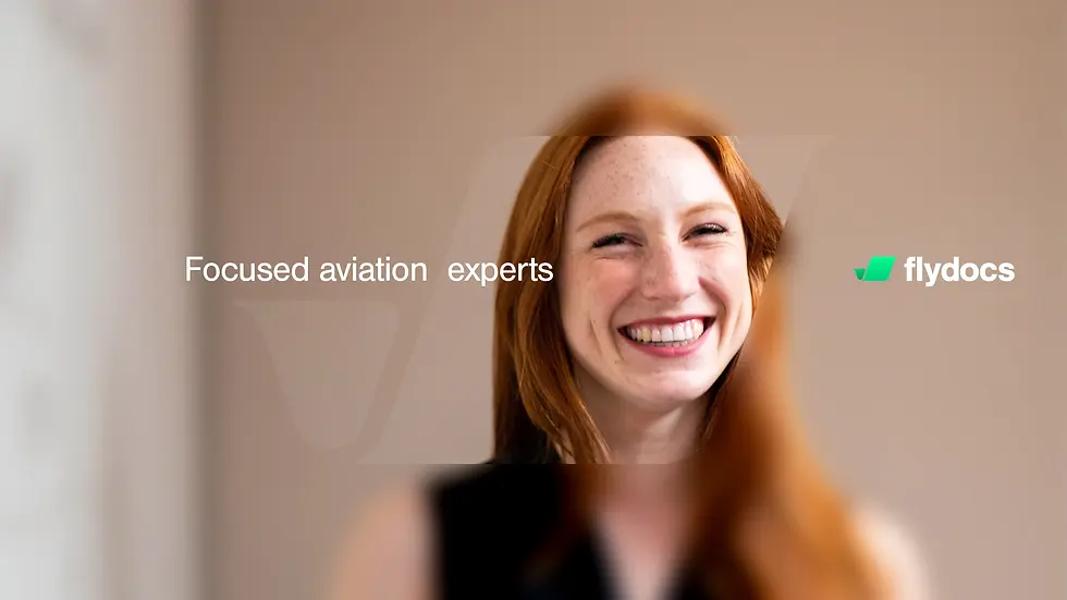 Image of a woman blurred, with the icon revealing a clear area and title "Focused aviation experts"
