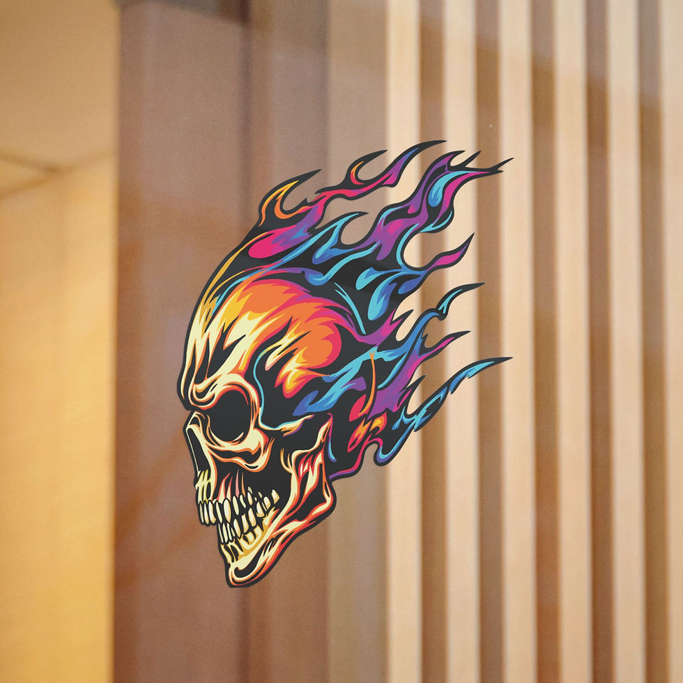 Thumbnail: Flaming Neon Skull Sticker Left Facing | Die-Cut Sticker