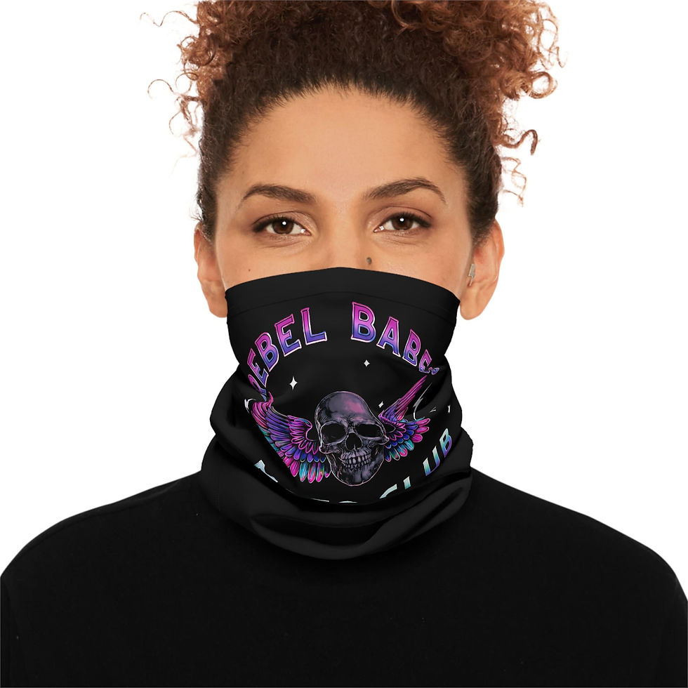 Thumbnail: Rebel Babes Moto Club Skull with Wings Lightweight Neck Gaiter | Live Fast and F