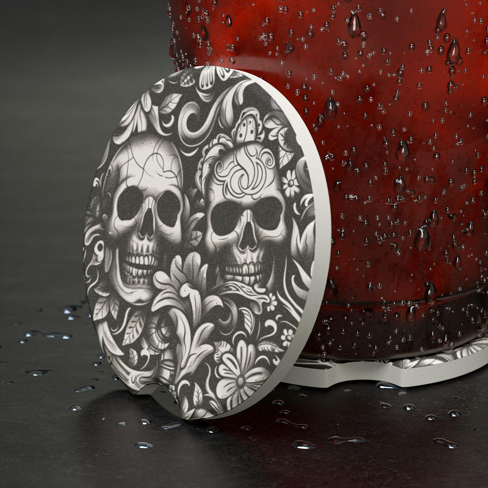 Thumbnail: Soapstone Car Coaster — Gothic Sugar Skull Design Car Coaster
