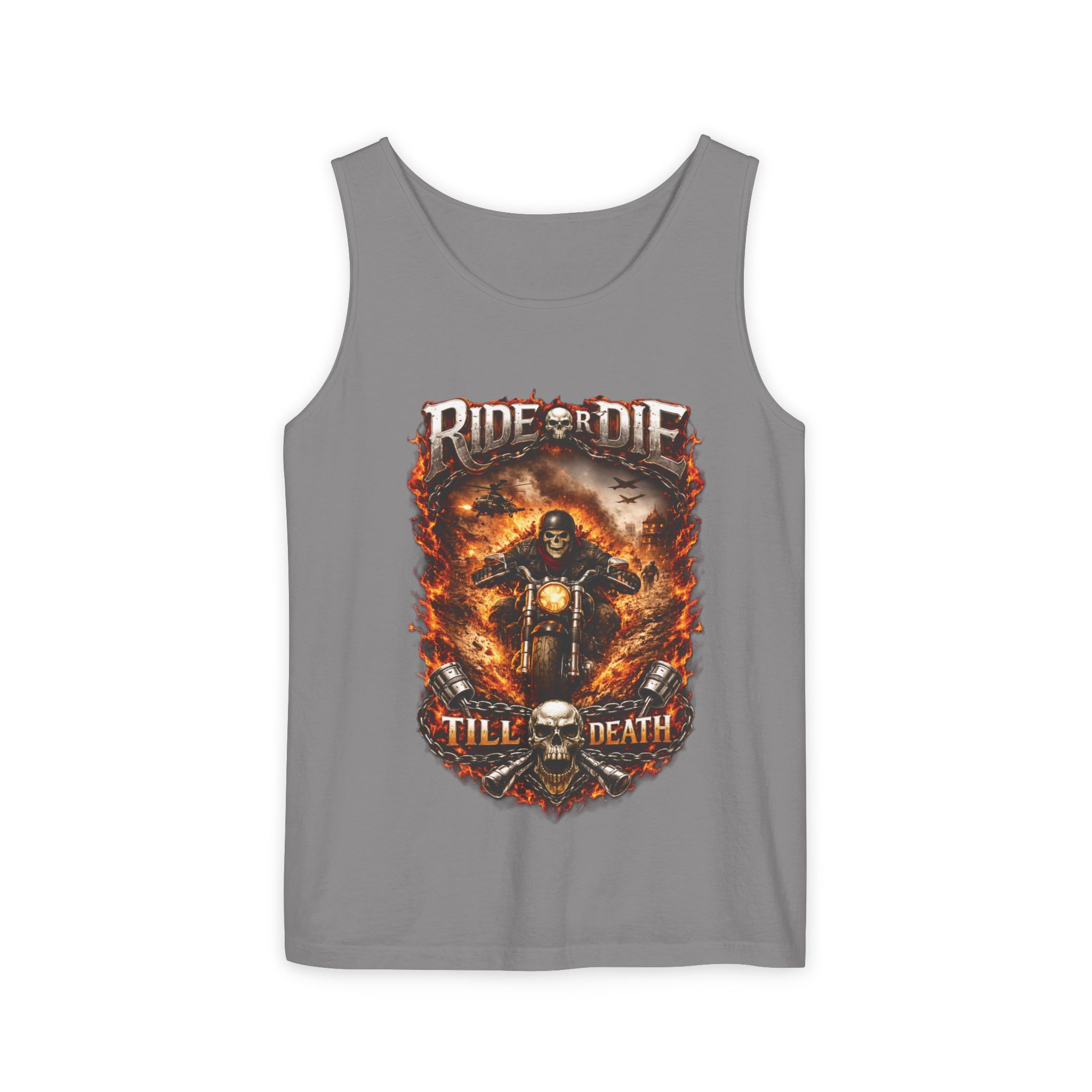 Tank Top — "Ride or Die Till Death" Biker Skull Motorcycle Graphic
