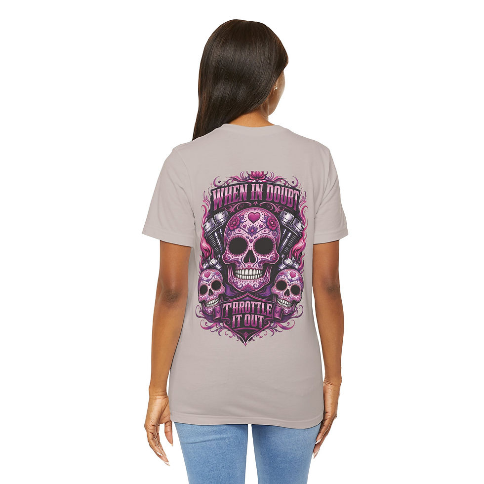 Thumbnail: Skull Motorcycle Tee — "When In Doubt Throttle It Out" Biker T-Shirt