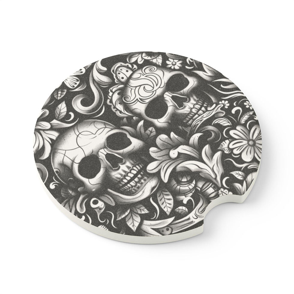 Thumbnail: Soapstone Car Coaster — Gothic Sugar Skull Design Car Coaster