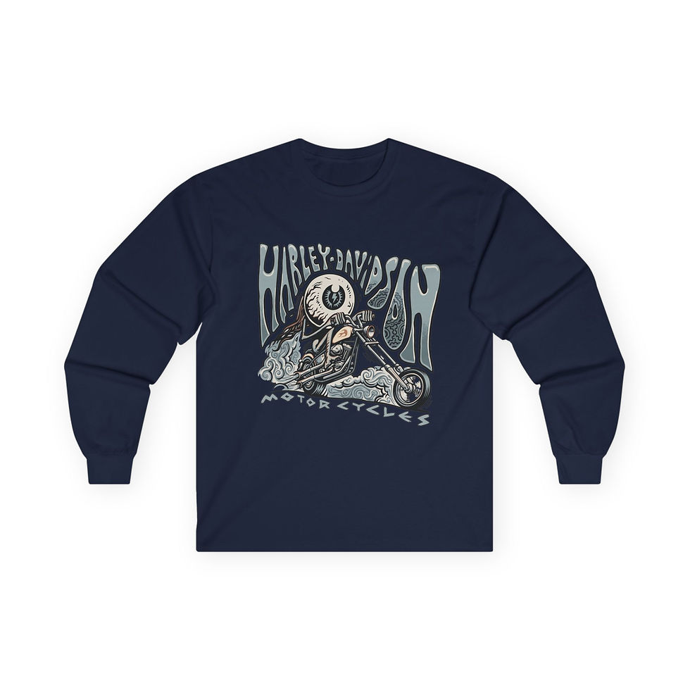 Thumbnail: Eyeball Biker Wheelie Long Sleeve Tee | Skeleton Rider Graphic