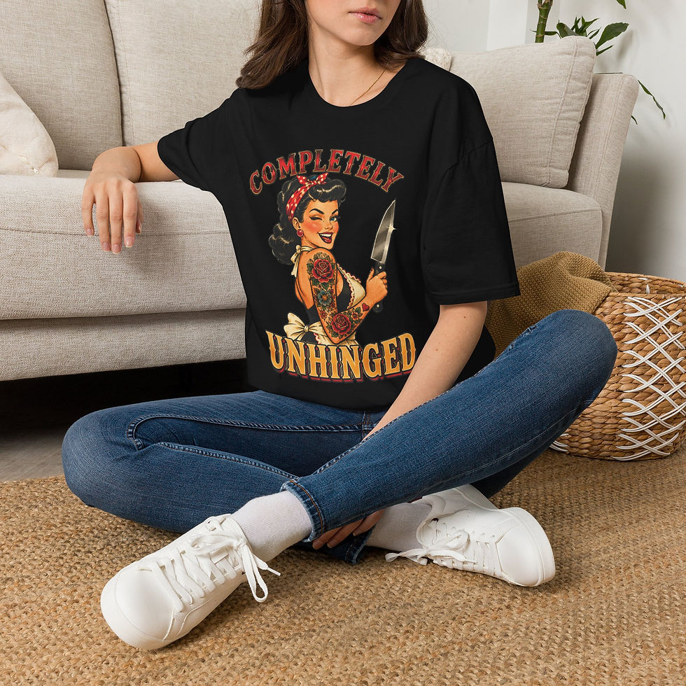 Thumbnail: Completely Unhinged T-Shirt Retro Pinup Woman with Knife
