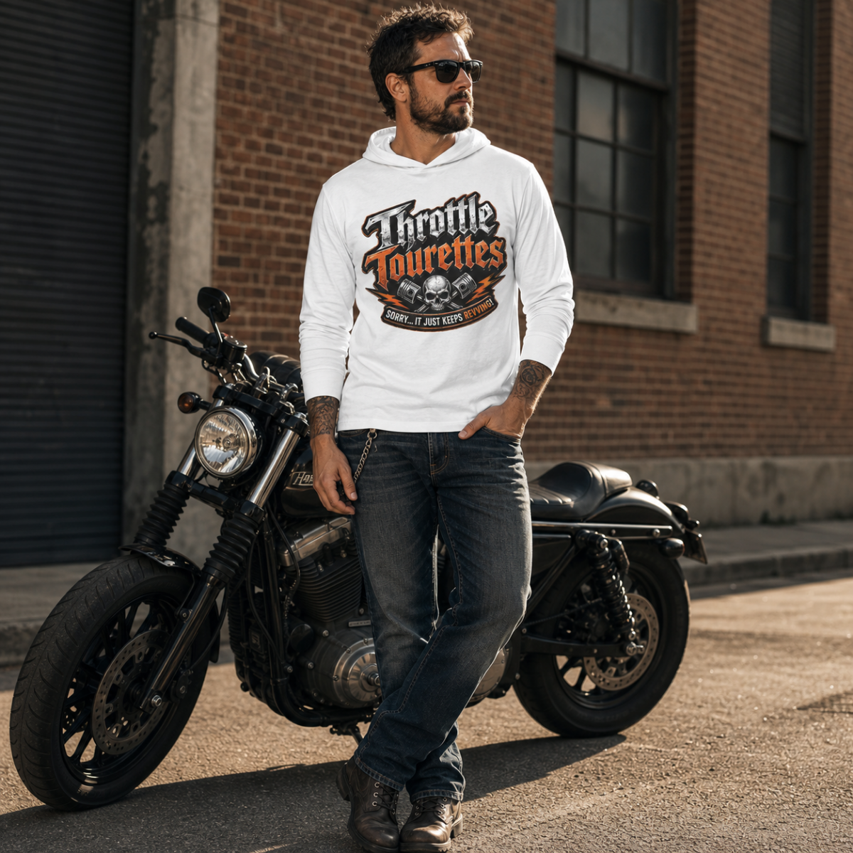 Throttle Tourettes Logo Pullover Hoodie Biker Throttle Design