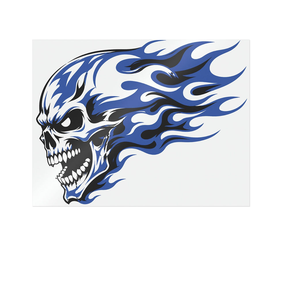 Thumbnail: Blue Flame Motorcycle Skull Decal