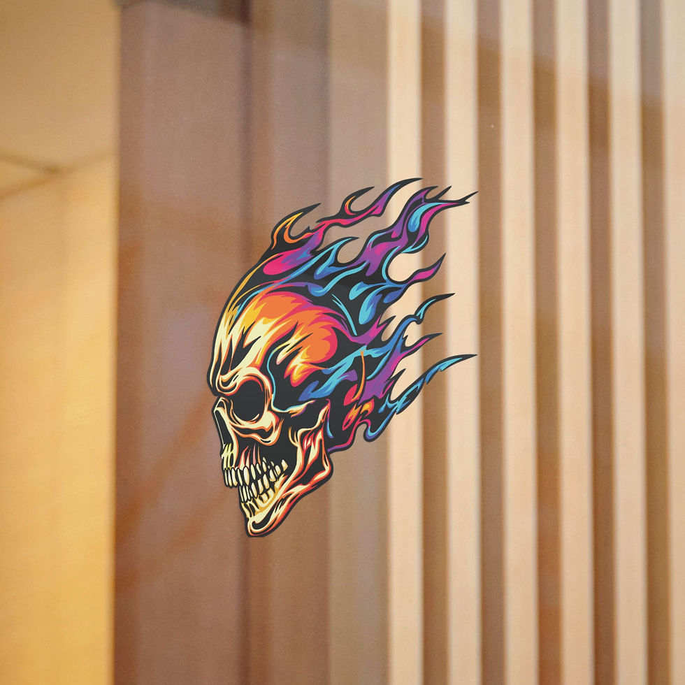 Thumbnail: Flaming Neon Skull Sticker Left Facing | Die-Cut Sticker