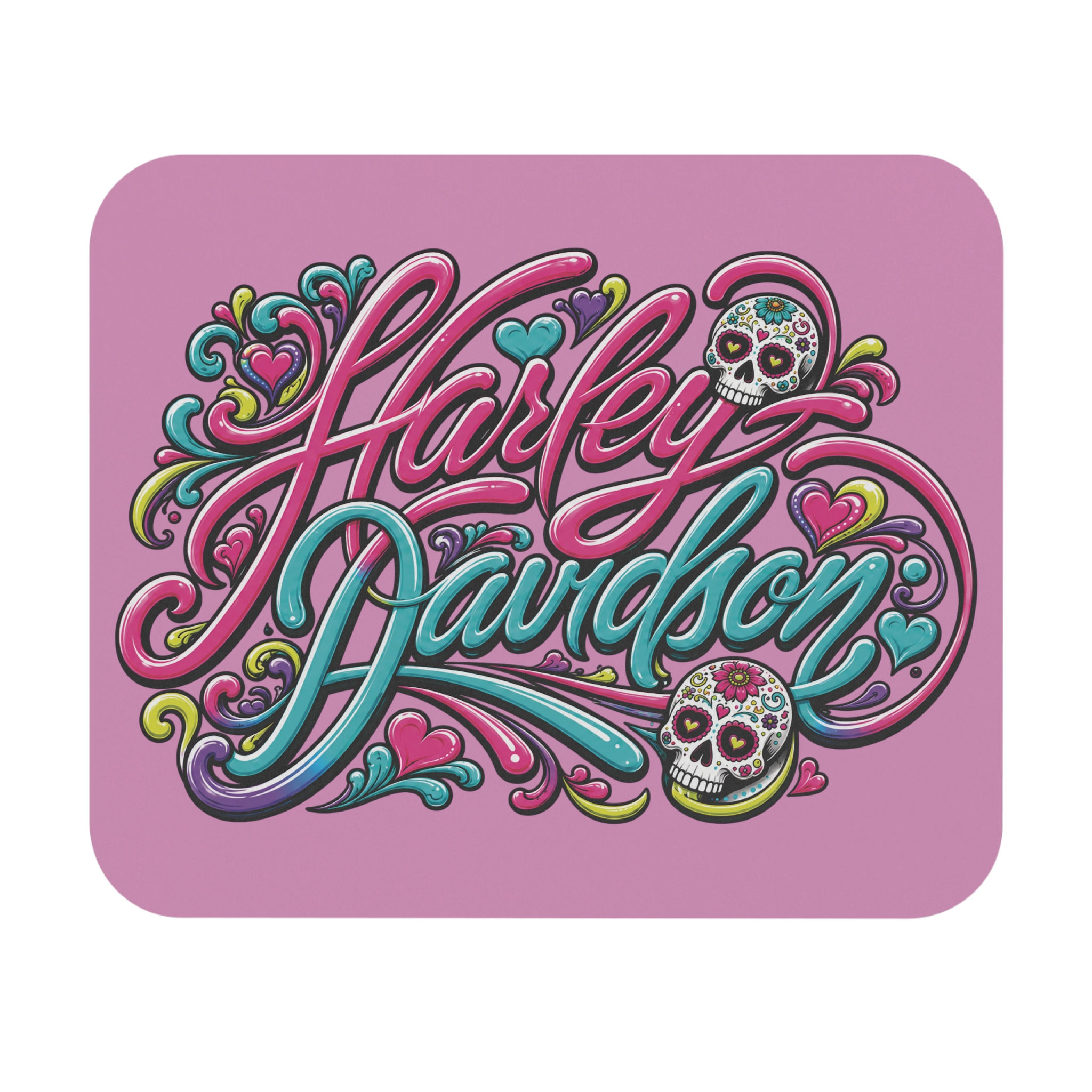 Sugar Skull Harley Davidson Mouse Pad | Pink Motorcycle Script, Day of the Dead
