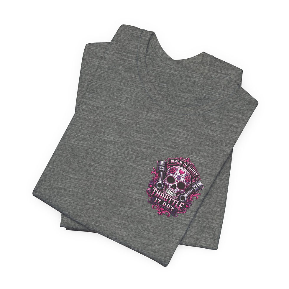 Thumbnail: Skull Motorcycle Tee — "When In Doubt Throttle It Out" Biker T-Shirt