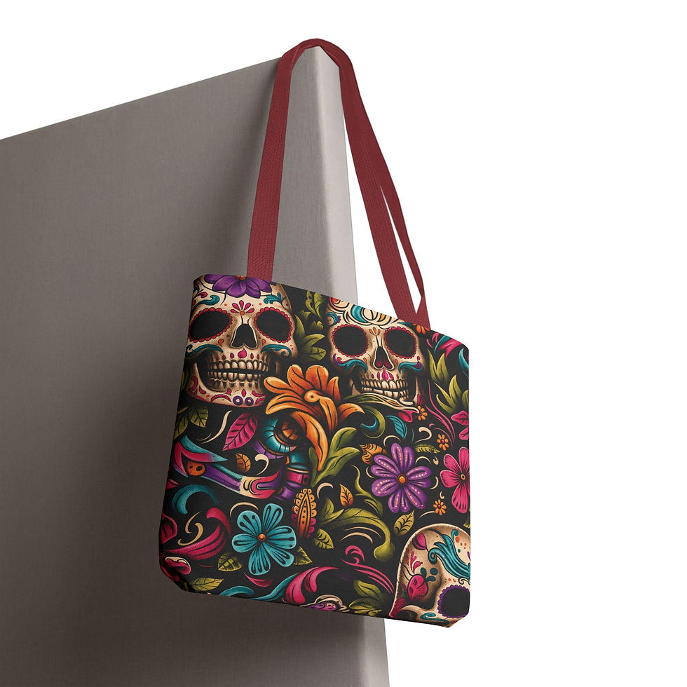 Thumbnail: Sugar Skull Floral Tote Bag  Day of the Dead Decorative Canvas Tote
