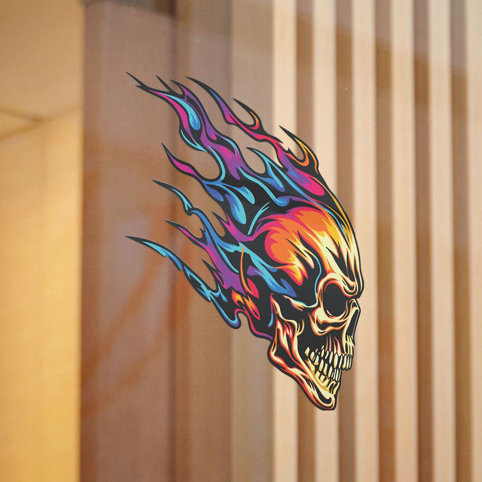 Thumbnail: Flaming Colorful Skull Sticker Right Side Facing | Die-Cut Sticker