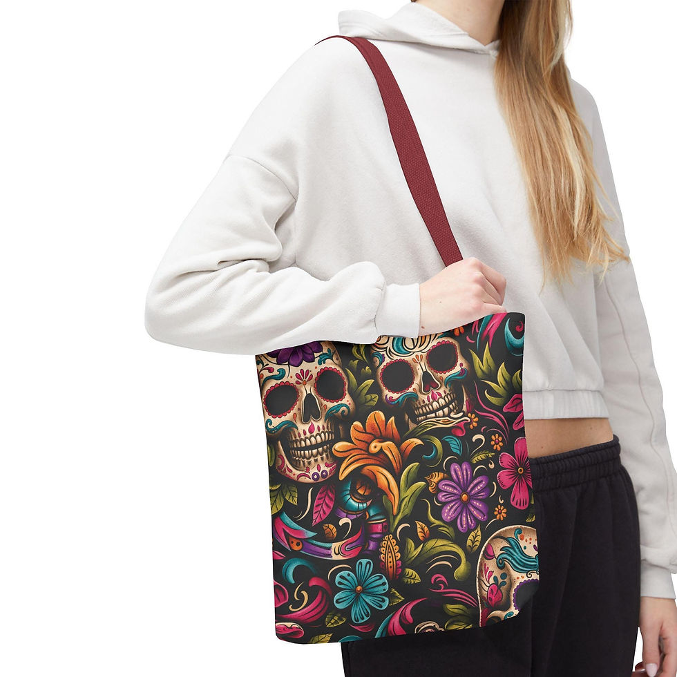 Thumbnail: Sugar Skull Floral Tote Bag  Day of the Dead Decorative Canvas Tote