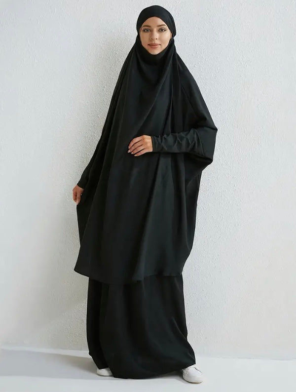 Thumbnail: Maryam's Diamond Style Two Piece Batwing Sleeves Khimar Niqab with Skirt Set
