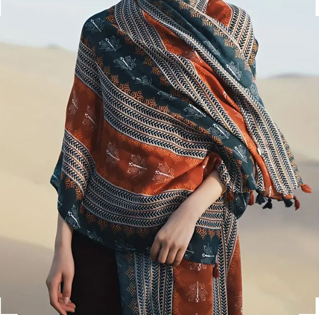 Maryam’s Essential Large Print Colour Cotton Viscose Soft With Tassels Hijab