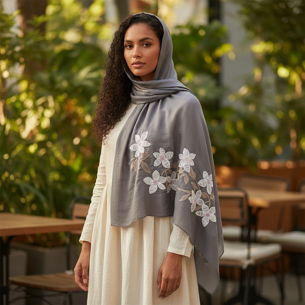 Thumbnail: Maryam's Essential Premium Lilies Embroidered Cotton Hijab/Scarf