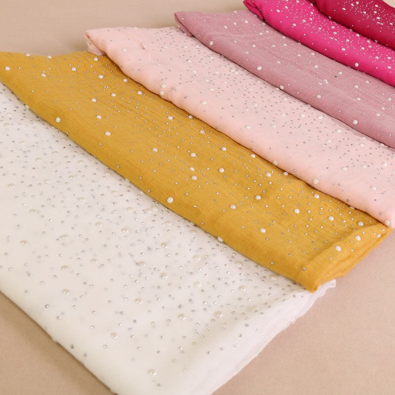 Thumbnail: Maryam's Diamond Style Cotton Viscose with Pearls And Silver Stones Hijab