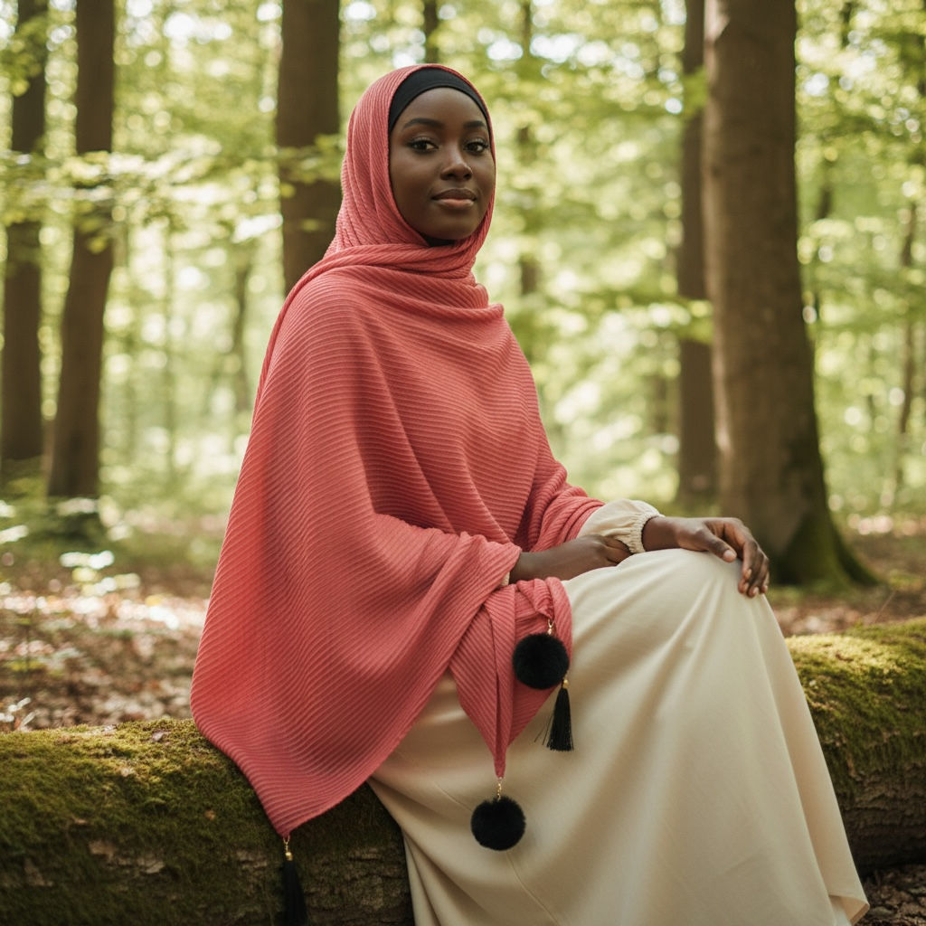 Maryam's Essential Premium Cotton Viscose Pleated Crinkle with Pom Pom Hijab