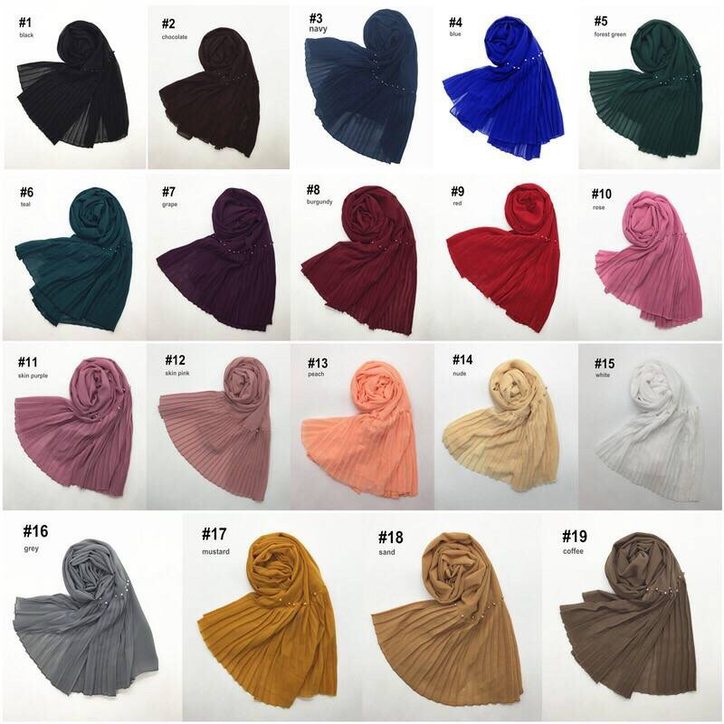 Thumbnail: Maryam's Essential Premium Lurex Pleated Chiffon Crinkle with Beads Hijab