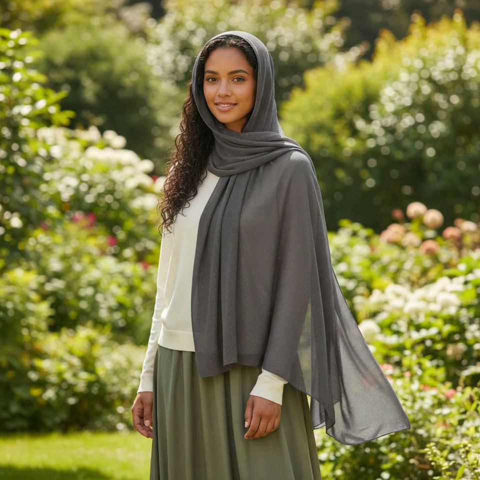 Thumbnail: Maryam's Essential Premium Plain Chiffon Hijab with Silver Dot Hijab