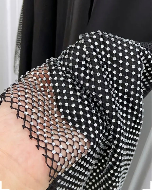 Thumbnail: Maryam's Diamond Style Luxurious Plain Diamanté Sleeves Kaftan Abaya