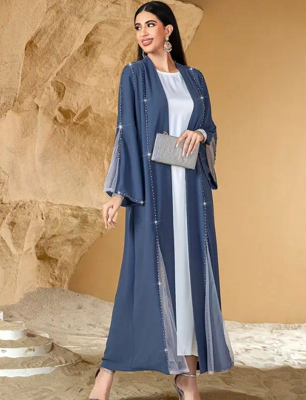 Maryam’s Essential Luxury Diamanté Maxi Trim Arab Abaya Kaftan