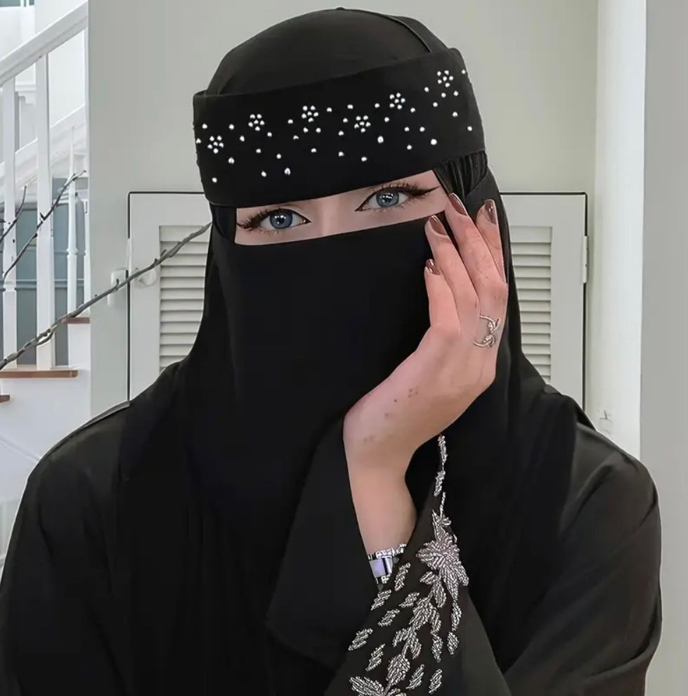 Maryam’s Essential Diamanté Thin Breathable Chiffon Niqab Veil Headscarf