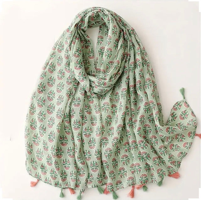 Thumbnail: Maryam's Essential Flower Printed Cotton Viscose Tassels Hijab