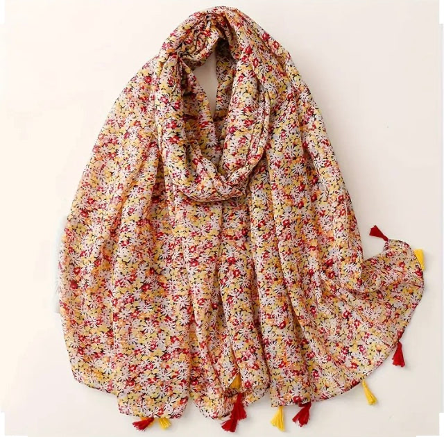 Thumbnail: Maryam's Essential Printed Cotton Viscose Tassels Hijab