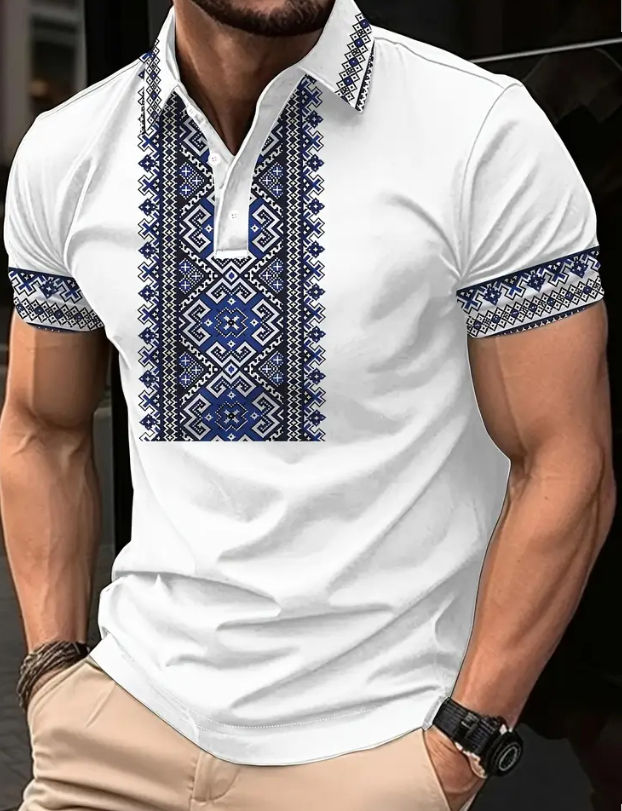 Maryam’s Essential Luxury Breathable Geometric Print Collar Short Sleeve Top