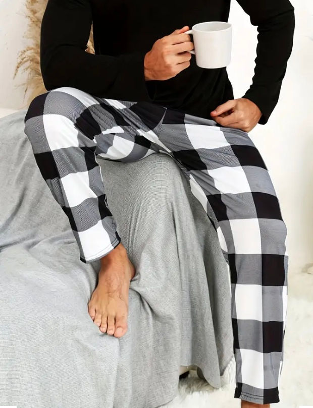 Maryam’s Essential Plaid Pattern Casual Straight Leg Elastic Waist Lounge Pants