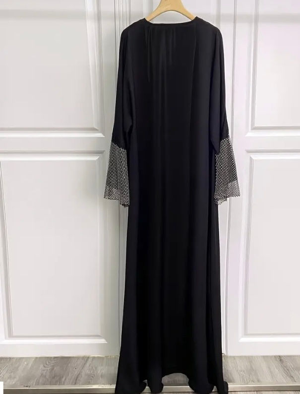 Thumbnail: Maryam's Diamond Style Luxurious Plain Diamanté Sleeves Kaftan Abaya