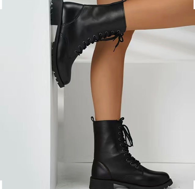 Thumbnail: Maryam’s Essential  Military Style Leather Combat Lace Up  Boots