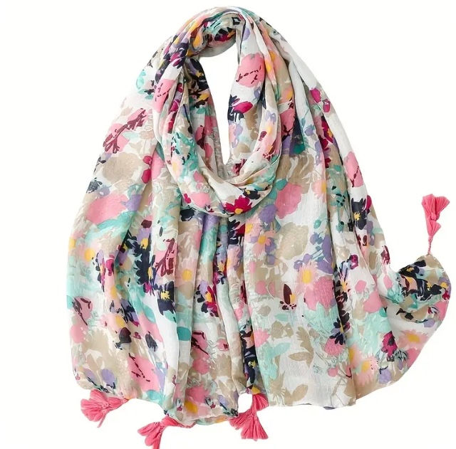 Thumbnail: Maryam's Essential Floral Printed Cotton Viscose Tassels Hijab