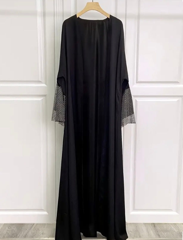Thumbnail: Maryam's Diamond Style Luxurious Plain Diamanté Sleeves Kaftan Abaya