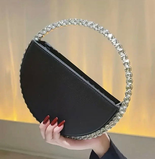 Thumbnail: Maryam’s Essential Luxury Round Diamantés Faux Leather Clutch Purse