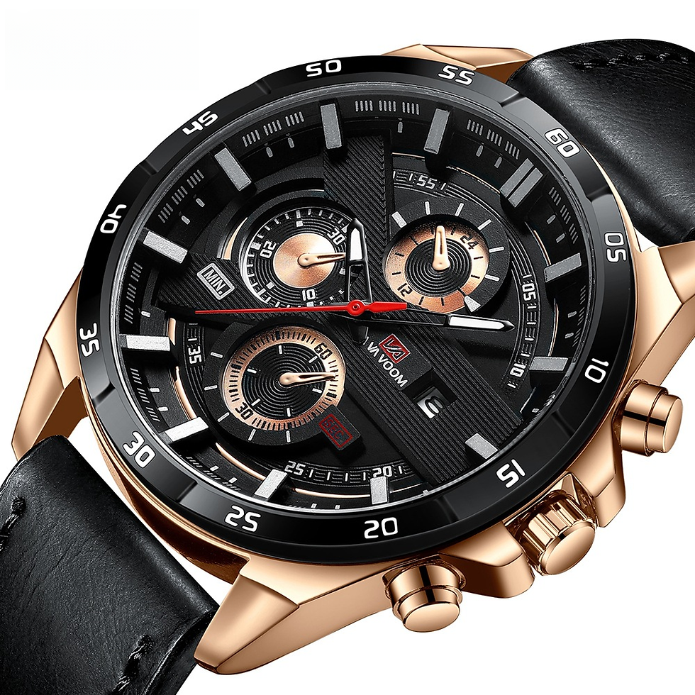 Miniatura: Reloj Deportivo para Hombre - Correa de Cuero, Cuarzo Impermeable