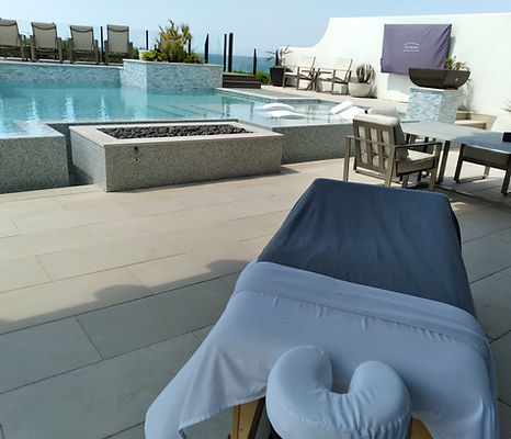 Massage table set up by Lezlie's Mobile Spa at a Florida vacation rental for an on-location group massage experience.