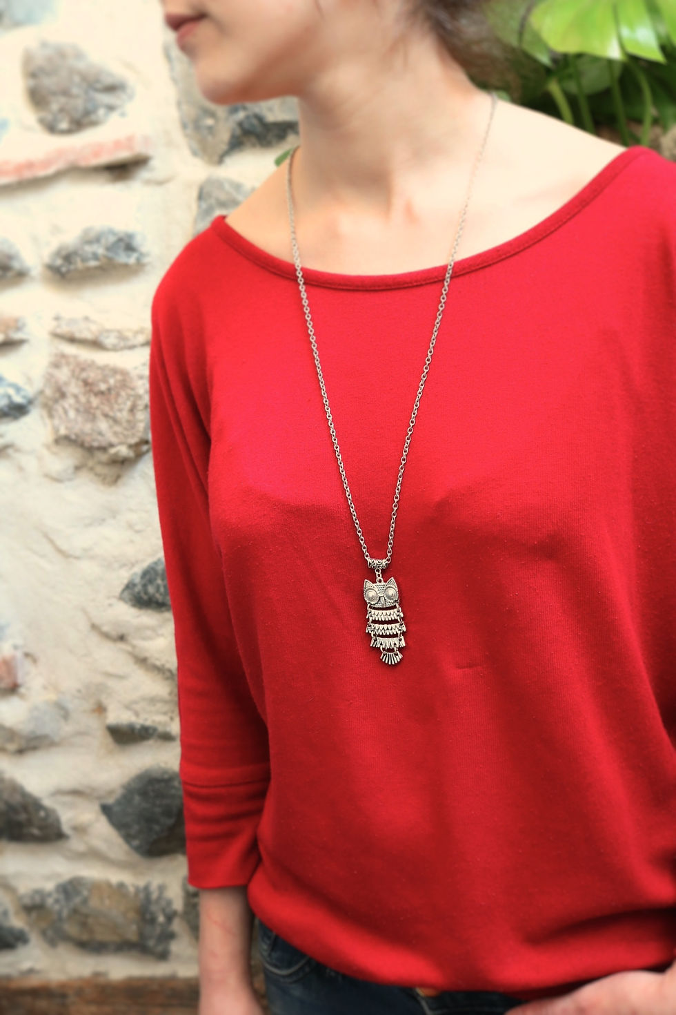 Miniature : Article : Sautoir/ collier long hibou argenté + chaine