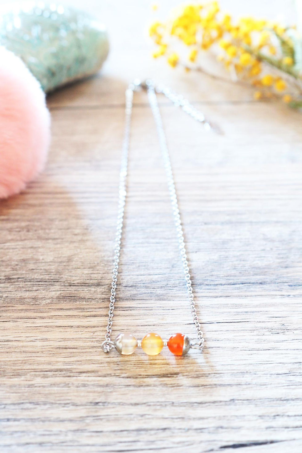 Collier Jali Cornaline acier inoxydable artisanal pierres naturelles