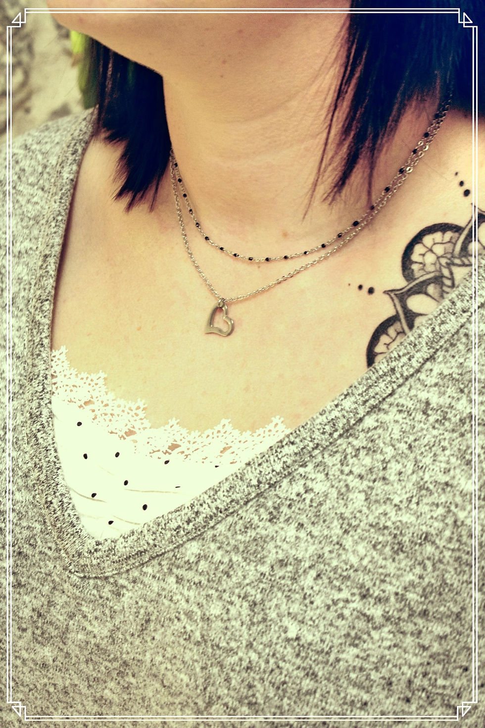 Miniature : Collier double coeur acier inoxydable réglable fait main