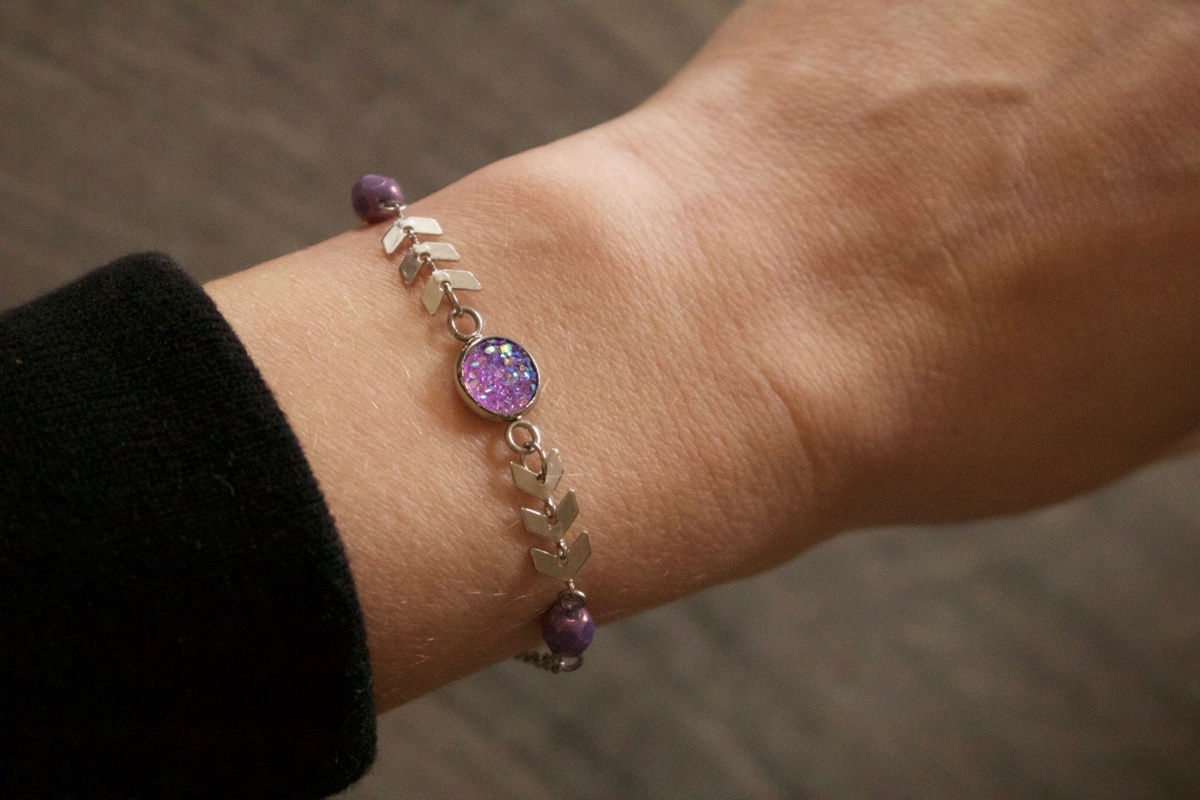 Bracelet Gypsy acier inoxydable violet réglable fait main