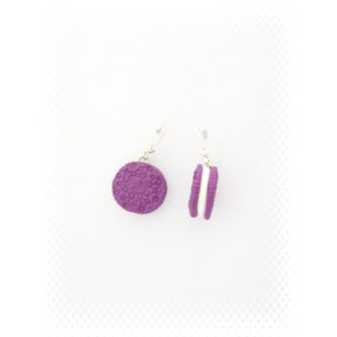 Boucles gateau oréo violet en fimo attache en acier inoxydable