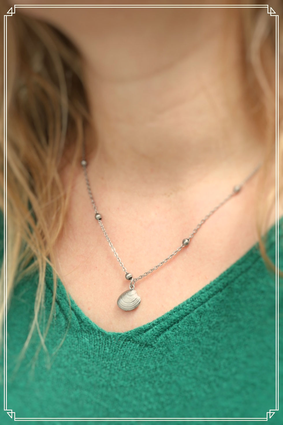 Article : Collier en acier inoxydable coquillage, réglable argenté fait main
