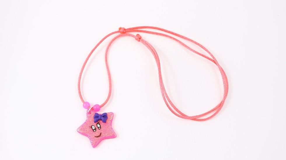 Miniature : Collier enfant étoile pailletée rose fimo artisanal fille kawaii
