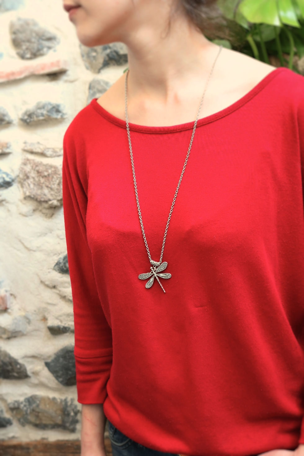 Miniature : Article : Sautoir/ collier long libellule argenté + chaine