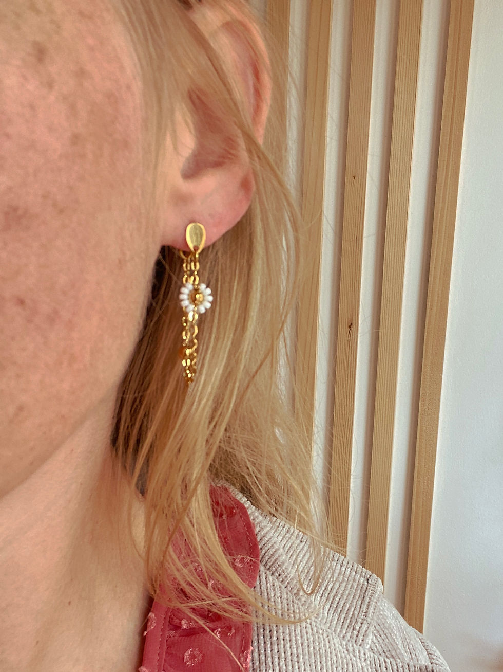 Miniature : Boucles Floralie en blanc et doré acier inoxydable artisanal